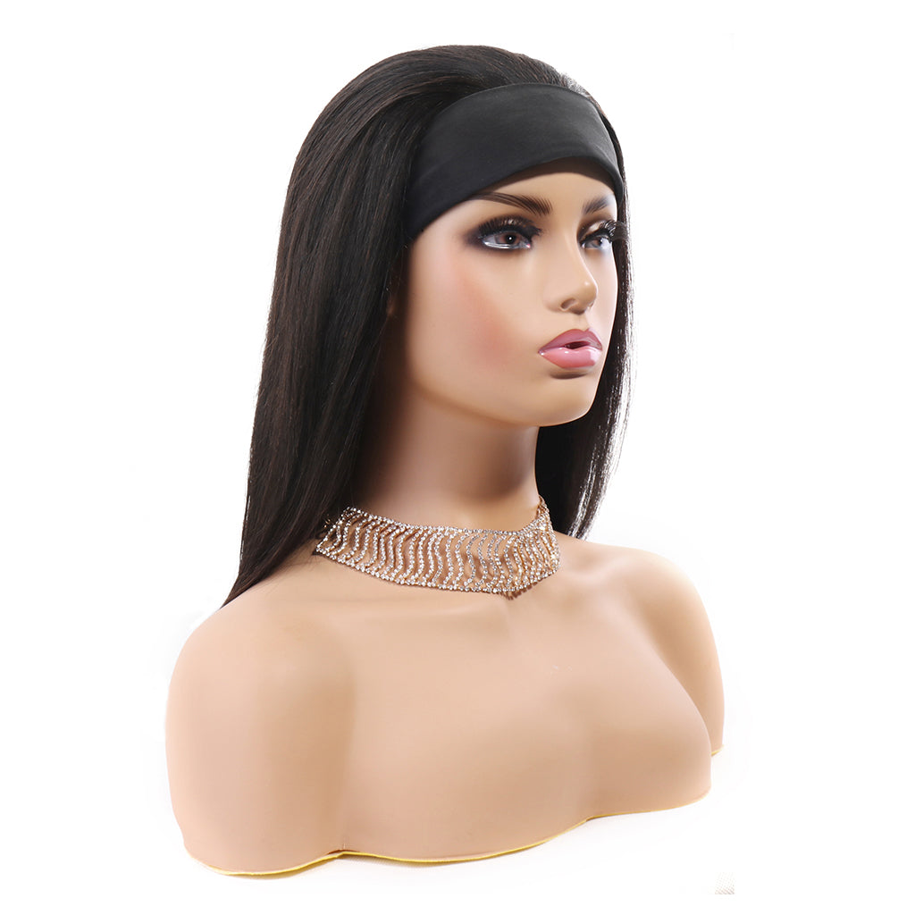 Brazilian Hair Straight Headband Wigs Glueless None Lace Machine Made Wig