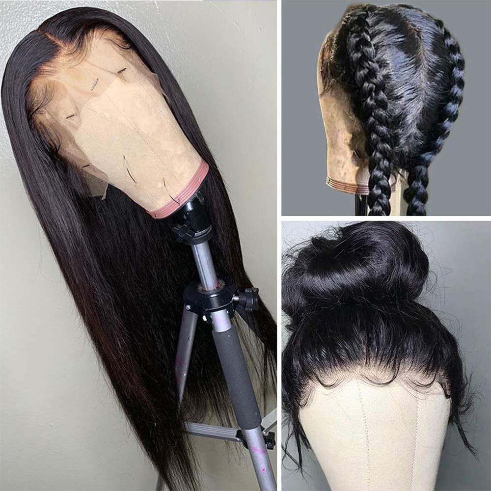 Aosun Hair Transparent Lace Front Wigs Human Hair 180% Density Pre Plucked with Baby Hair Peruvian Straight 13x4 Lace Frontal Wig Natural Color