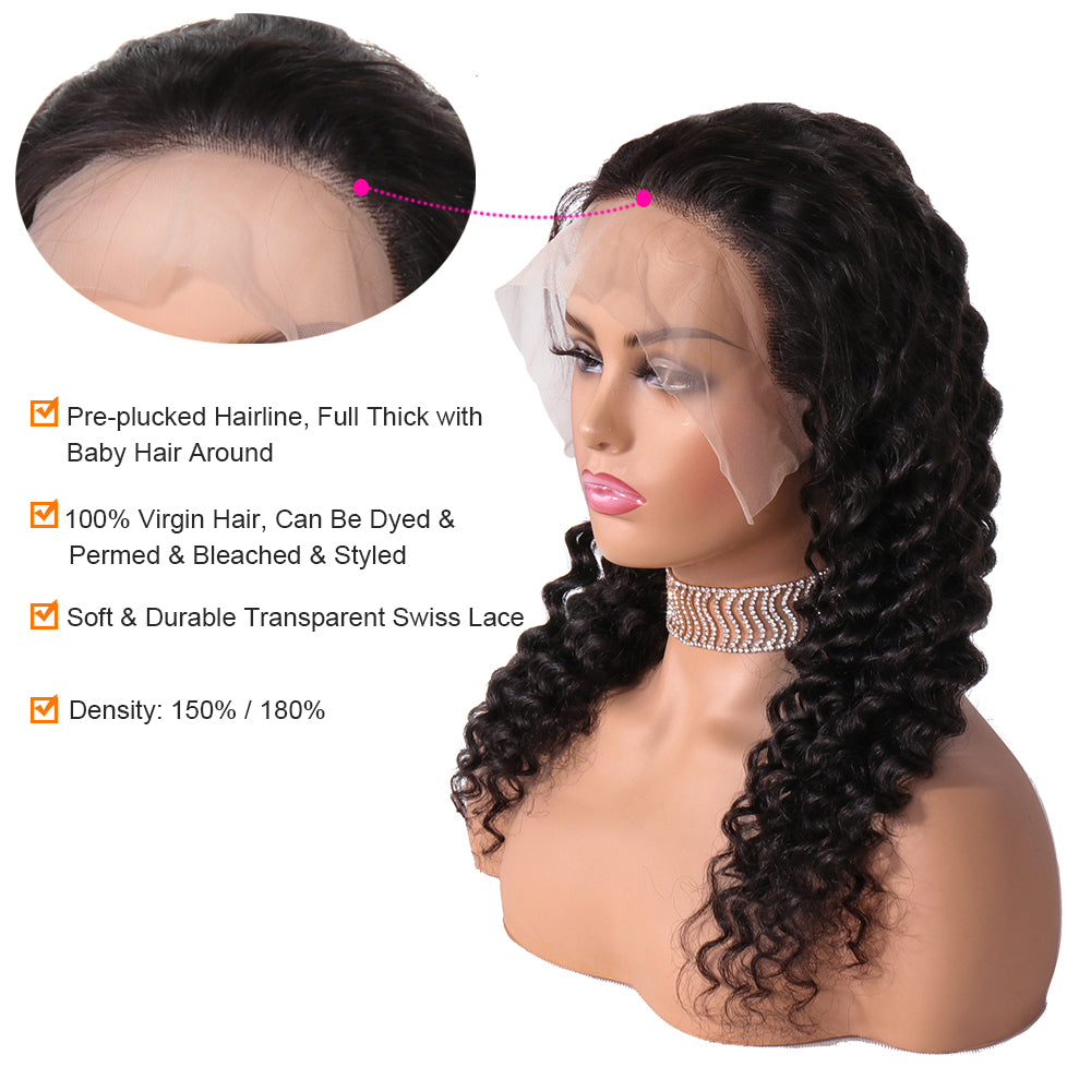 Aosun 13x6 Deep Wave Lace Front Wig Brazilian Human Hair Lace Wigs