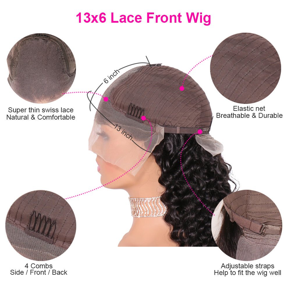 Aosun 13x6 Deep Wave Lace Front Wig Brazilian Human Hair Lace Wigs