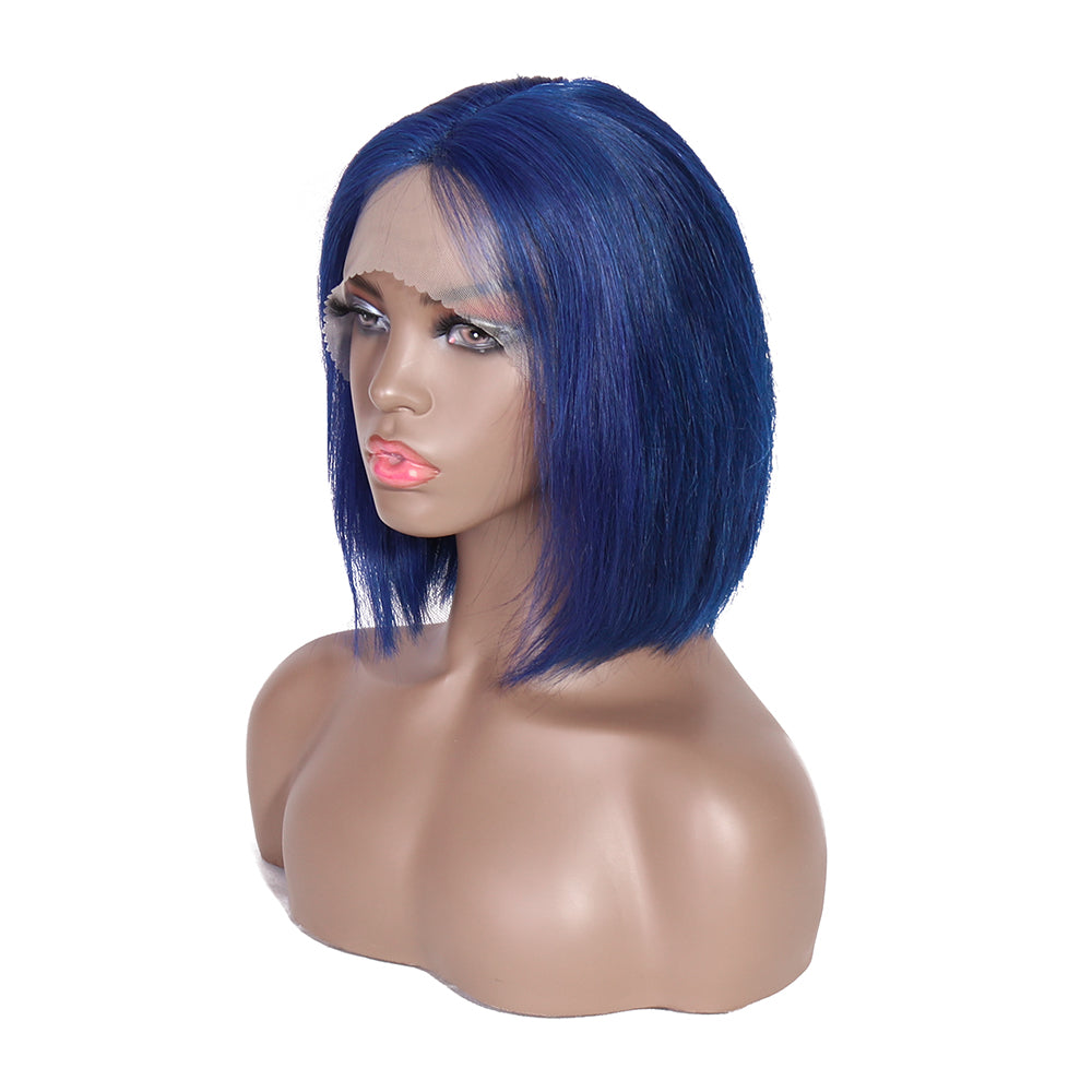 Aosun Short Purple Bob Wig Silky Straight 13x1x4 Swiss Lace Front T Part Virgin Human Hair Wigs Pre Plucked for Women 150% Density