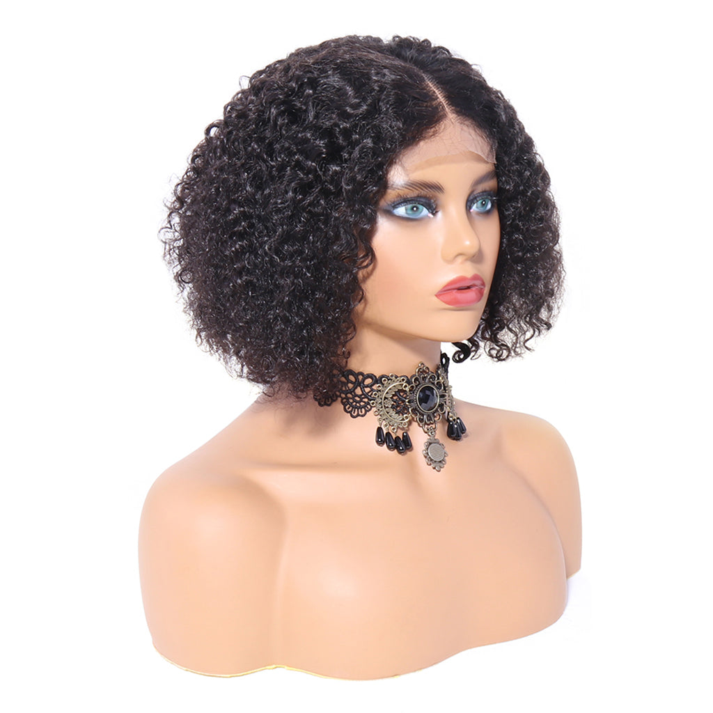 Aosun Kinky Curly Bob Wig 4x4 Front Lace 100% Human Hair Brazilian Virgin Hair