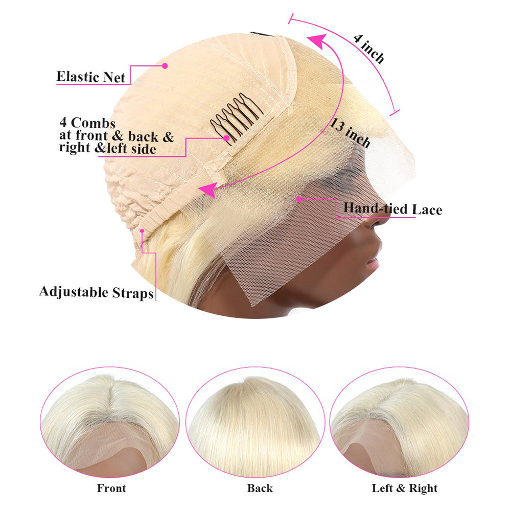 613 Honey Blonde Lace Front Wigs 13x4 Frontal Lace Wig 200% Density Straight Human Hair Wigs Pre Plucked For Woman