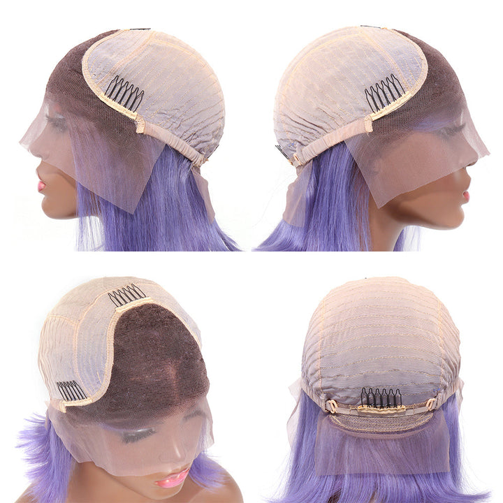 Color T1b/Light Purple Straight Wig 13x4 Front Lace Human Hair Bob Wig