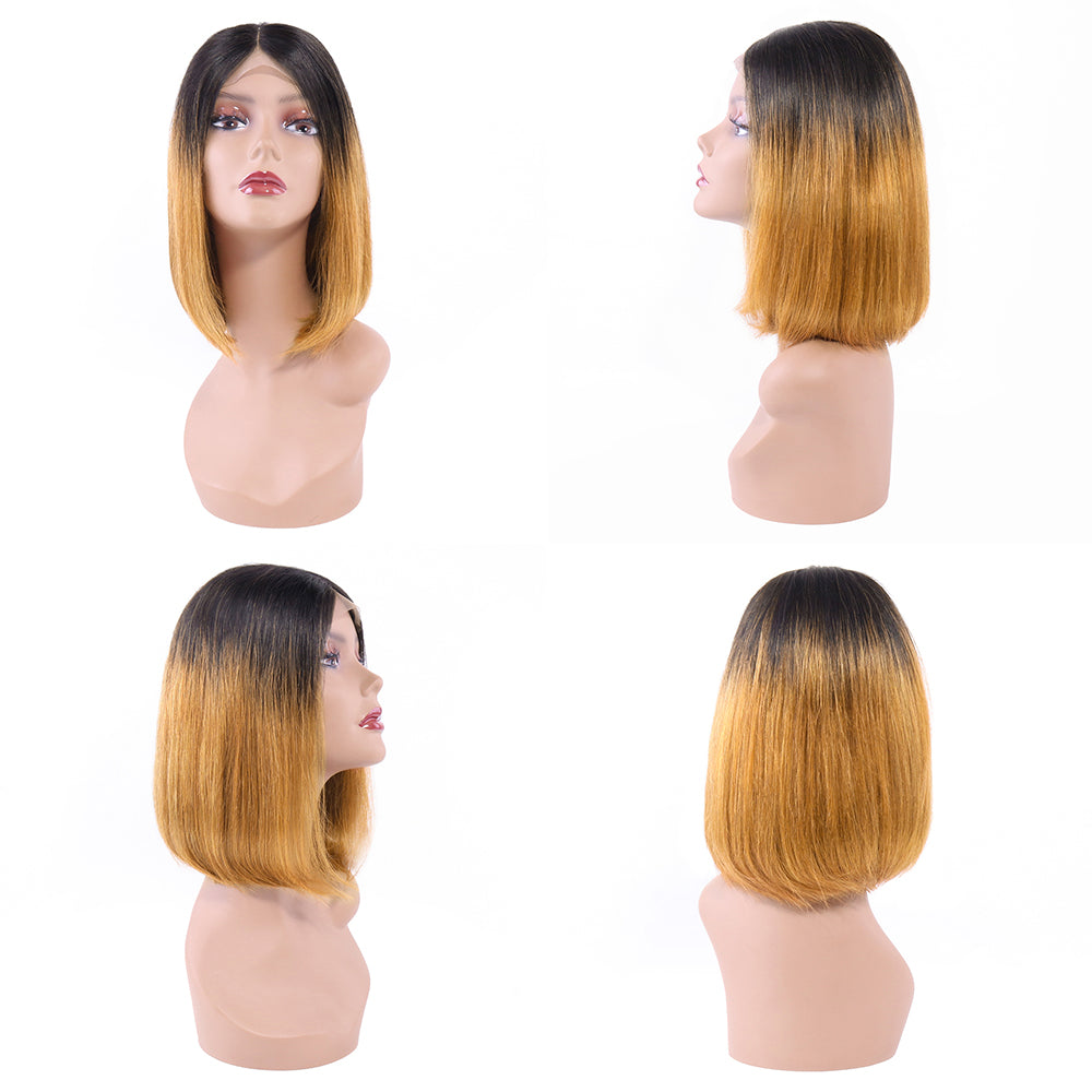 Aosun Straight Lace Closure Wig 150% Density Brazilian Human Hair BOB Wigs with Ombre Color 1b/30