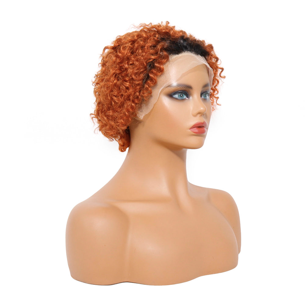 13x1 Pixie Curly 150% Density Lace Front Wig 1B/99J Color Pre Plucked with Baby Hair Glueless 1B/350 Colour 100% Human Hair