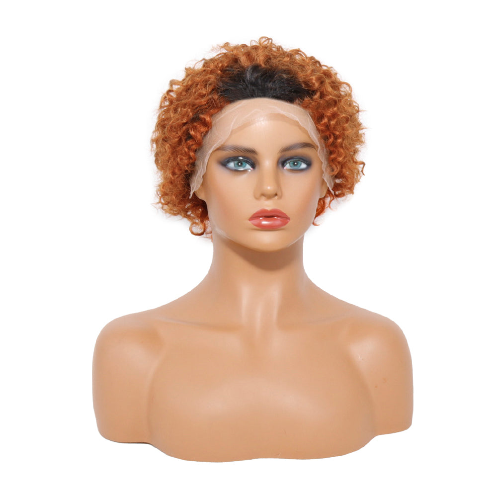 13x1 Pixie Curly 150% Density Lace Front Wig 1B/99J Color Pre Plucked with Baby Hair Glueless 1B/350 Colour 100% Human Hair