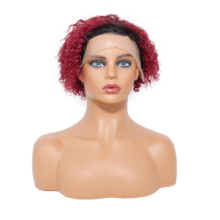 13x1 Pixie Curly 150% Density Lace Front Wig 1B/99J Color Pre Plucked with Baby Hair Glueless 1B/350 Colour 100% Human Hair