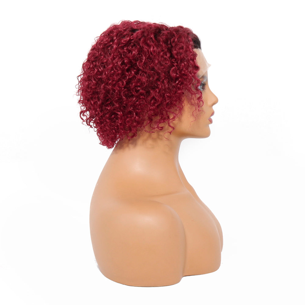 13x1 Pixie Curly 150% Density Lace Front Wig 1B/99J Color Pre Plucked with Baby Hair Glueless 1B/350 Colour 100% Human Hair