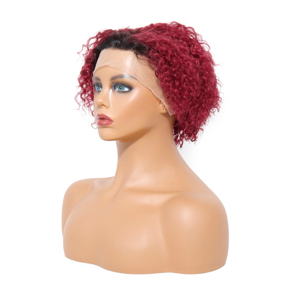 13x1 Pixie Curly 150% Density Lace Front Wig 1B/99J Color Pre Plucked with Baby Hair Glueless 1B/350 Colour 100% Human Hair