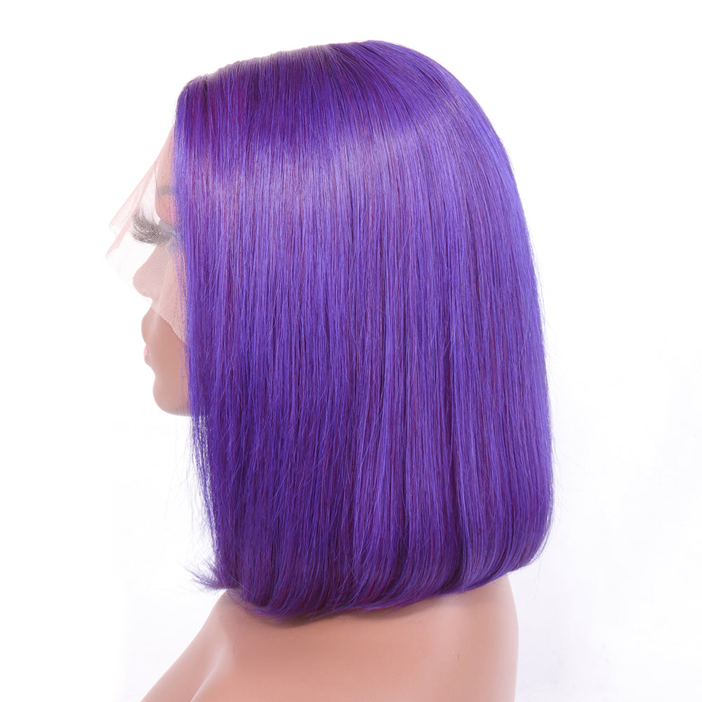 Aosun Short Purple Bob Wig Silky Straight 13x1x4 Swiss Lace Front T Part Virgin Human Hair Wigs Pre Plucked for Women 150% Density